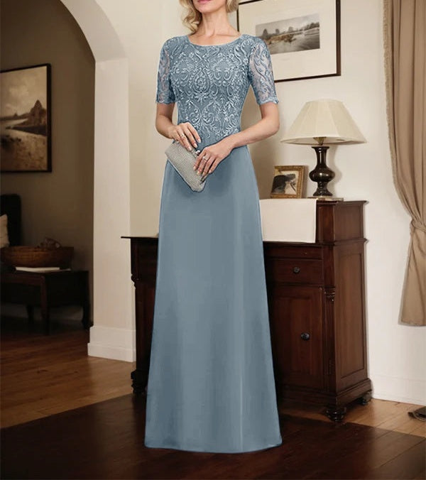 A-line Scoop Floor-Length Lace Chiffon Mother of the Bride Dress With Sequins