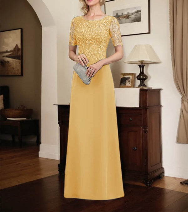 A-line Scoop Floor-Length Lace Chiffon Mother of the Bride Dress With Sequins