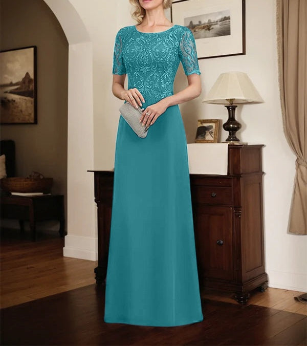 A-line Scoop Floor-Length Lace Chiffon Mother of the Bride Dress With Sequins