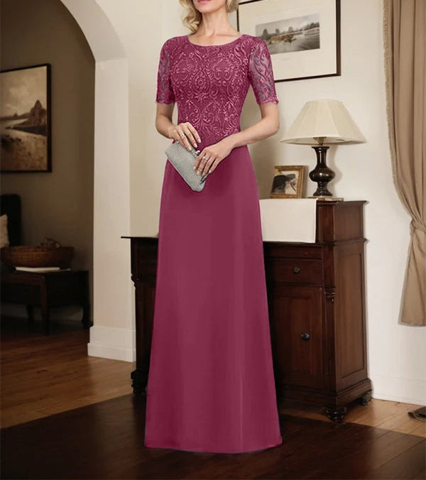 A-line Scoop Floor-Length Lace Chiffon Mother of the Bride Dress With Sequins