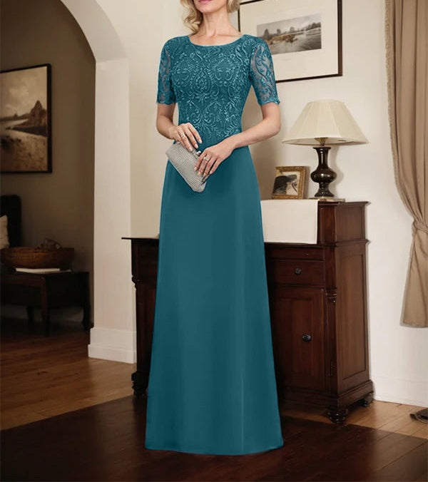 A-line Scoop Floor-Length Lace Chiffon Mother of the Bride Dress With Sequins