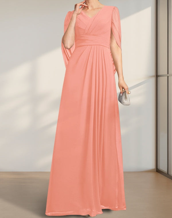 A-line V-Neck Floor-Length Chiffon Mother of the Bride Dress With Pleated