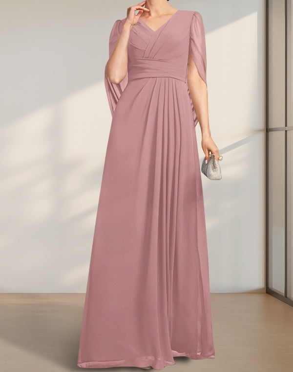 A-line V-Neck Floor-Length Chiffon Mother of the Bride Dress With Pleated