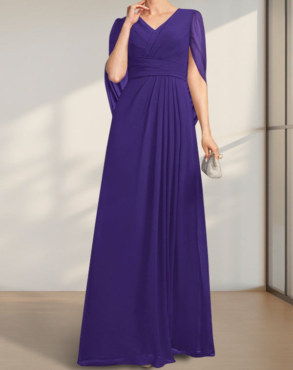 A-line V-Neck Floor-Length Chiffon Mother of the Bride Dress With Pleated