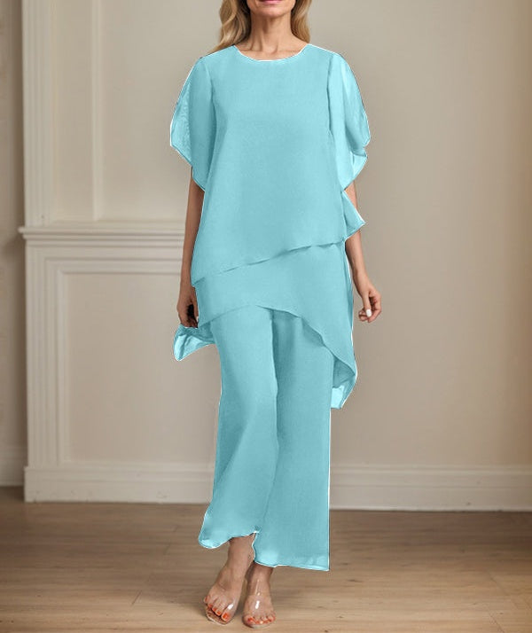Separates Jumpsuit/Pantsuit Scoop Ankle-Length Chiffon Mother of the Bride Dress
