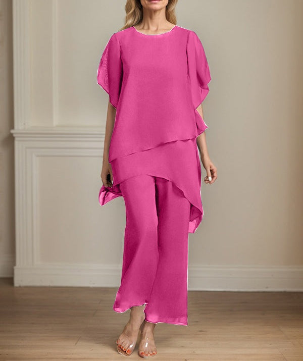 Separates Jumpsuit/Pantsuit Scoop Ankle-Length Chiffon Mother of the Bride Dress
