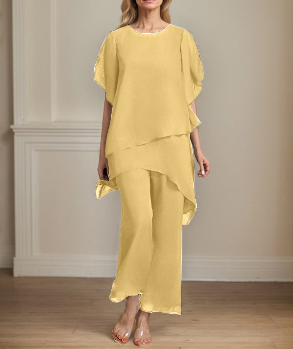 Separates Jumpsuit/Pantsuit Scoop Ankle-Length Chiffon Mother of the Bride Dress