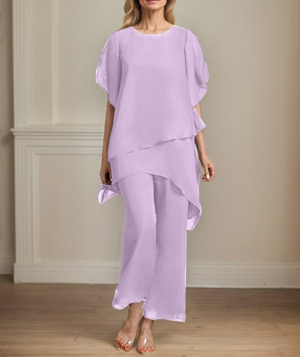 Separates Jumpsuit/Pantsuit Scoop Ankle-Length Chiffon Mother of the Bride Dress