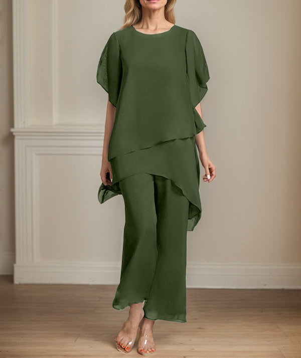 Separates Jumpsuit/Pantsuit Scoop Ankle-Length Chiffon Mother of the Bride Dress