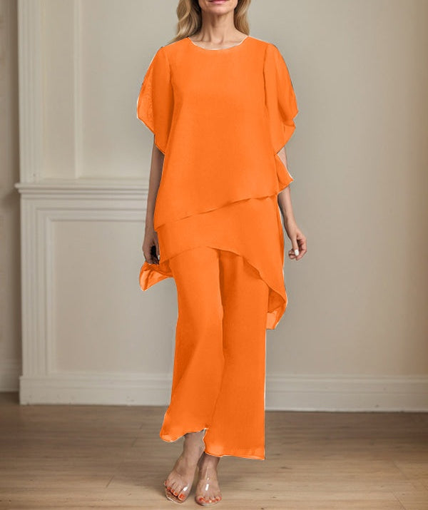 Separates Jumpsuit/Pantsuit Scoop Ankle-Length Chiffon Mother of the Bride Dress