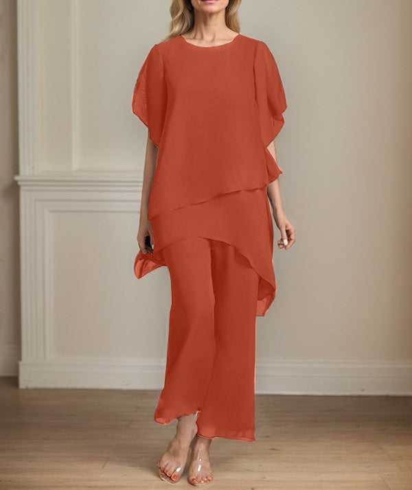 Separates Jumpsuit/Pantsuit Scoop Ankle-Length Chiffon Mother of the Bride Dress