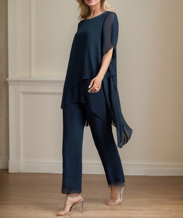 Separates Jumpsuit/Pantsuit Scoop Ankle-Length Chiffon Mother of the Bride Dress