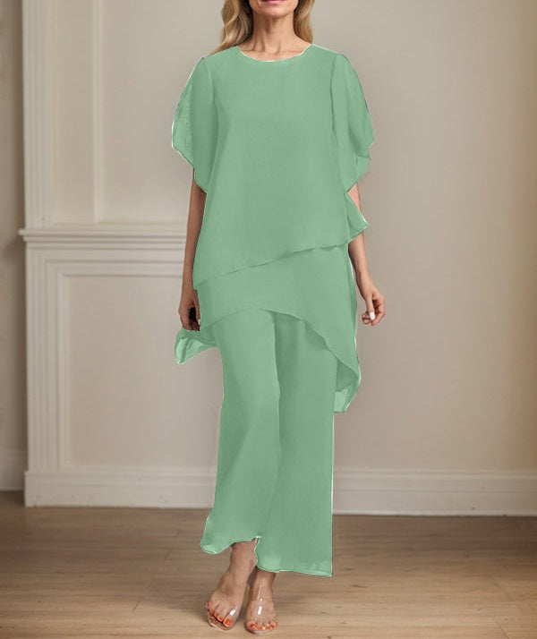 Separates Jumpsuit/Pantsuit Scoop Ankle-Length Chiffon Mother of the Bride Dress