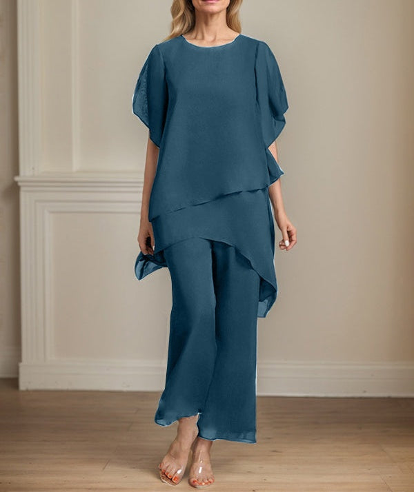 Separates Jumpsuit/Pantsuit Scoop Ankle-Length Chiffon Mother of the Bride Dress