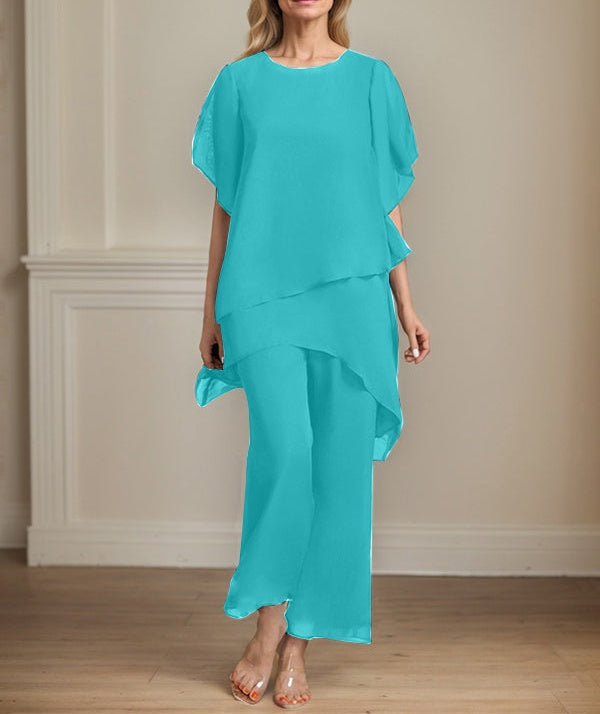 Separates Jumpsuit/Pantsuit Scoop Ankle-Length Chiffon Mother of the Bride Dress
