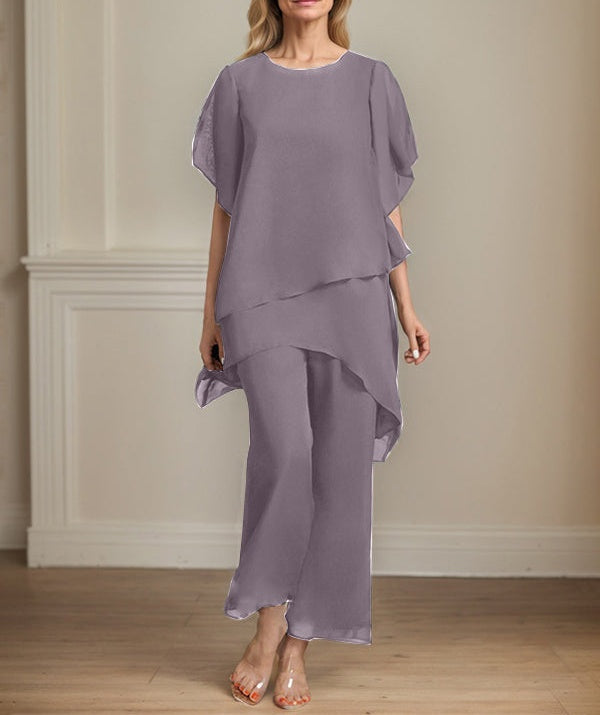 Separates Jumpsuit/Pantsuit Scoop Ankle-Length Chiffon Mother of the Bride Dress
