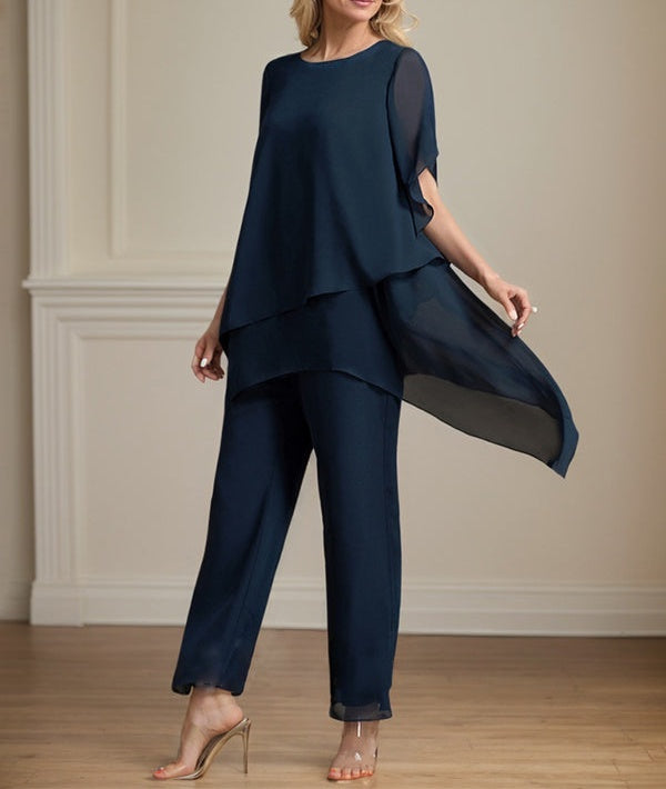 Separates Jumpsuit/Pantsuit Scoop Ankle-Length Chiffon Mother of the Bride Dress