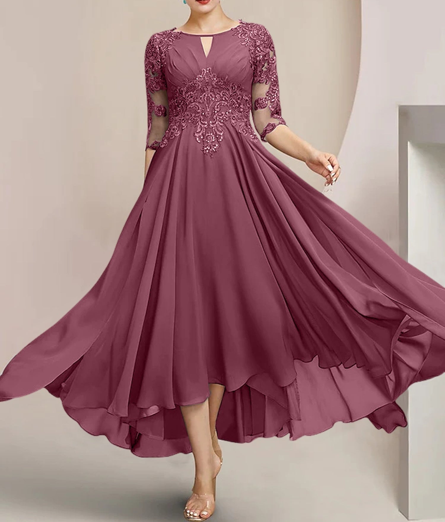 A-Line/Princess Scoop Tea-Length Mother of the Bride Dresses