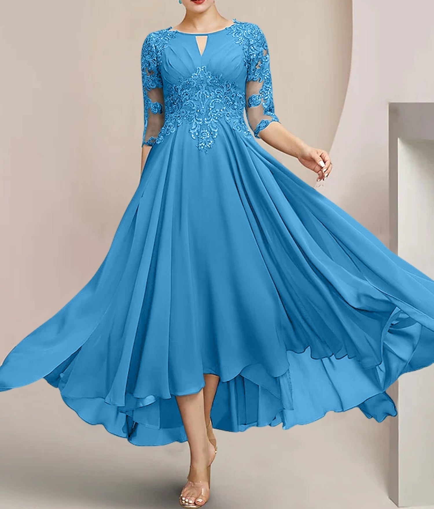A-Line/Princess Scoop Tea-Length Mother of the Bride Dresses