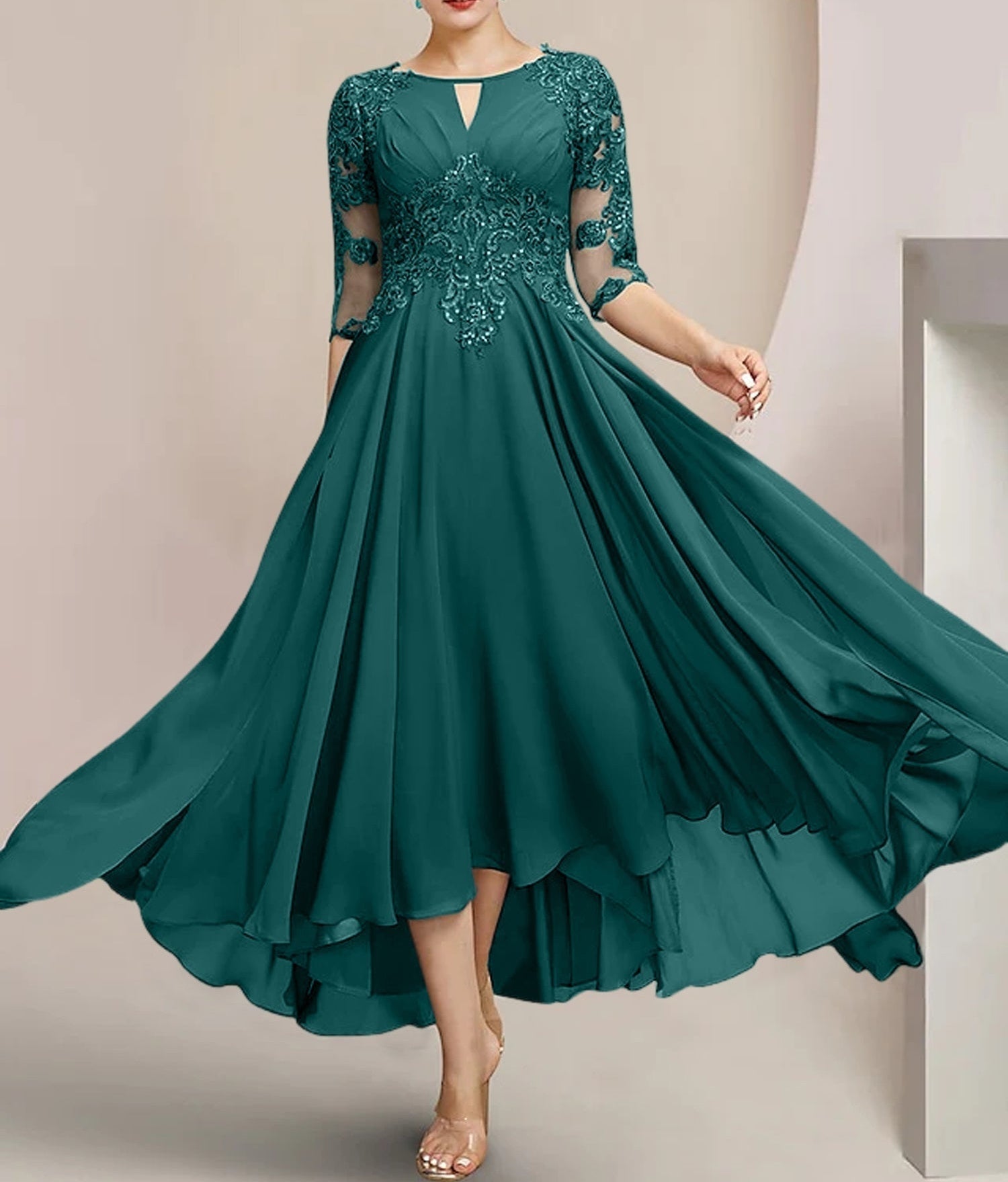 A-Line/Princess Scoop Tea-Length Mother of the Bride Dresses