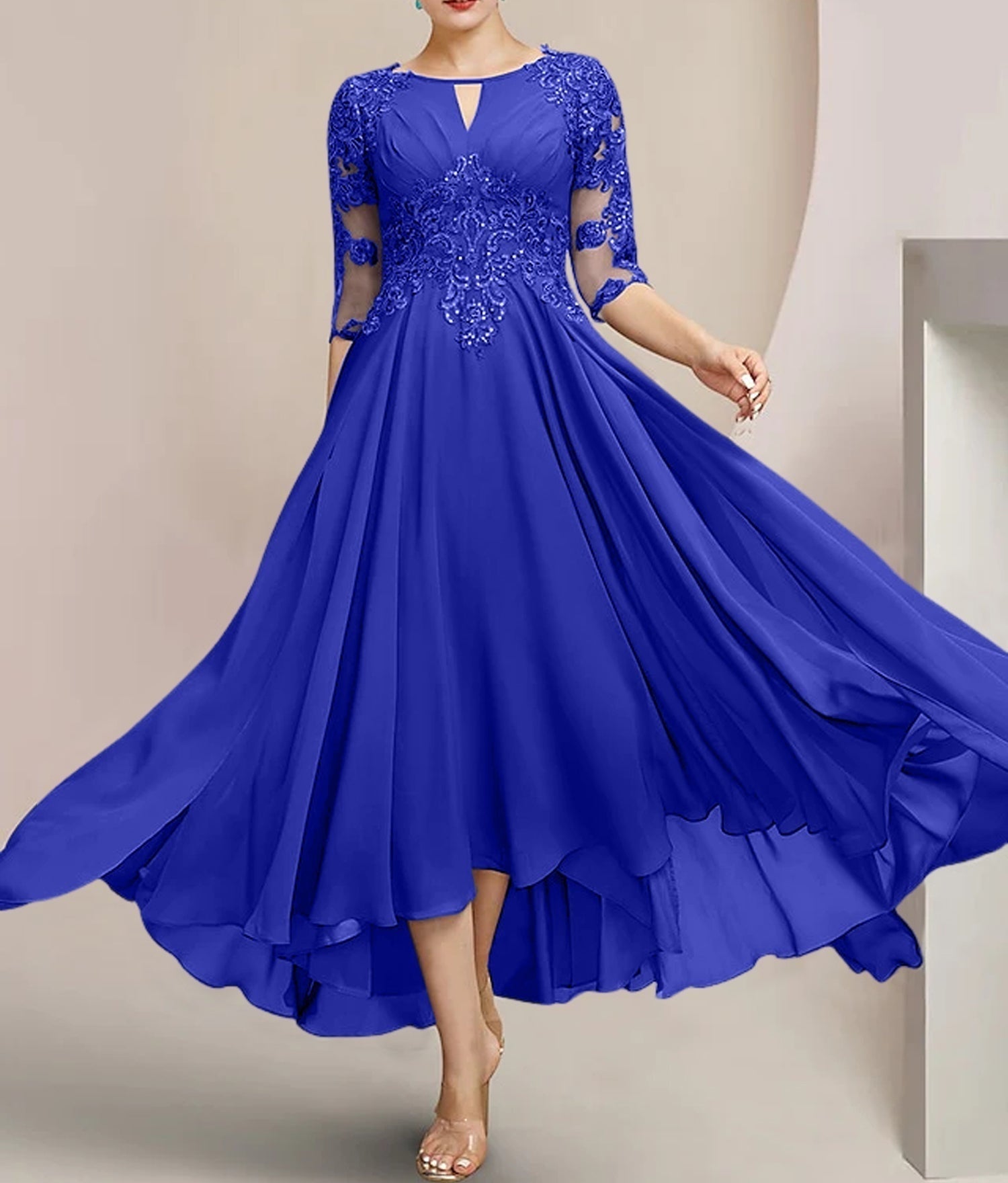 A-Line/Princess Scoop Tea-Length Mother of the Bride Dresses