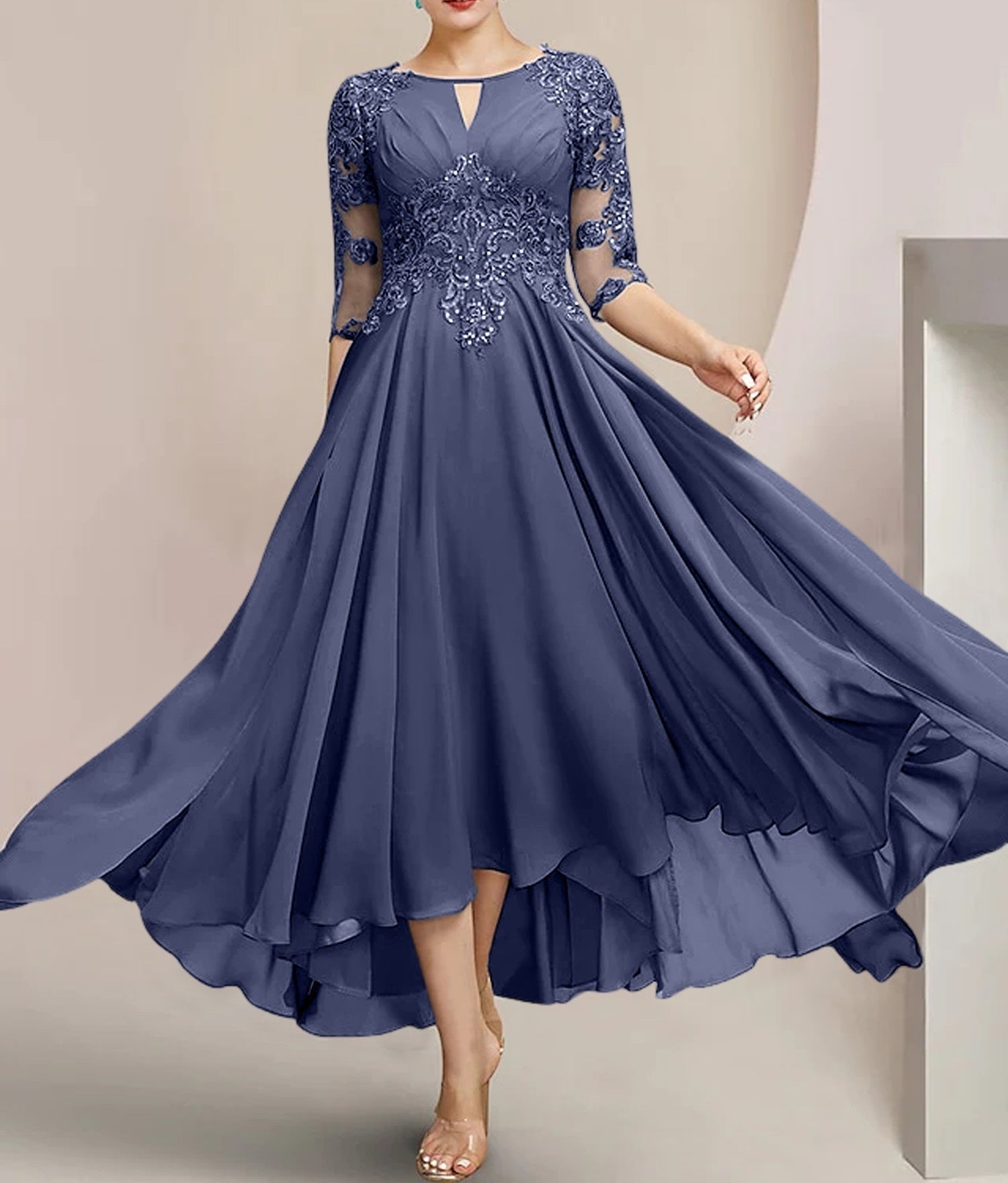 A-Line/Princess Scoop Tea-Length Mother of the Bride Dresses