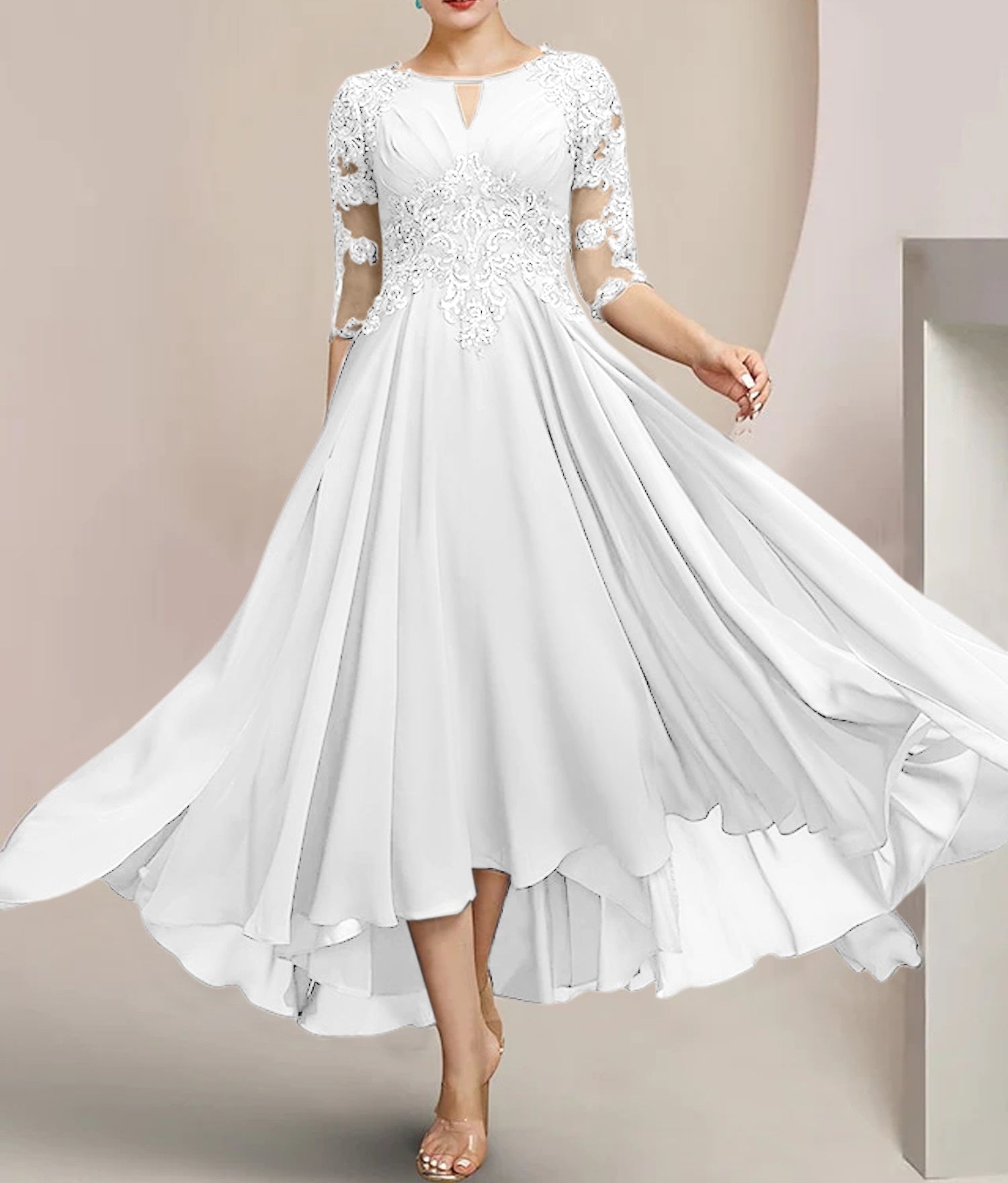 A-Line/Princess Scoop Tea-Length Mother of the Bride Dresses