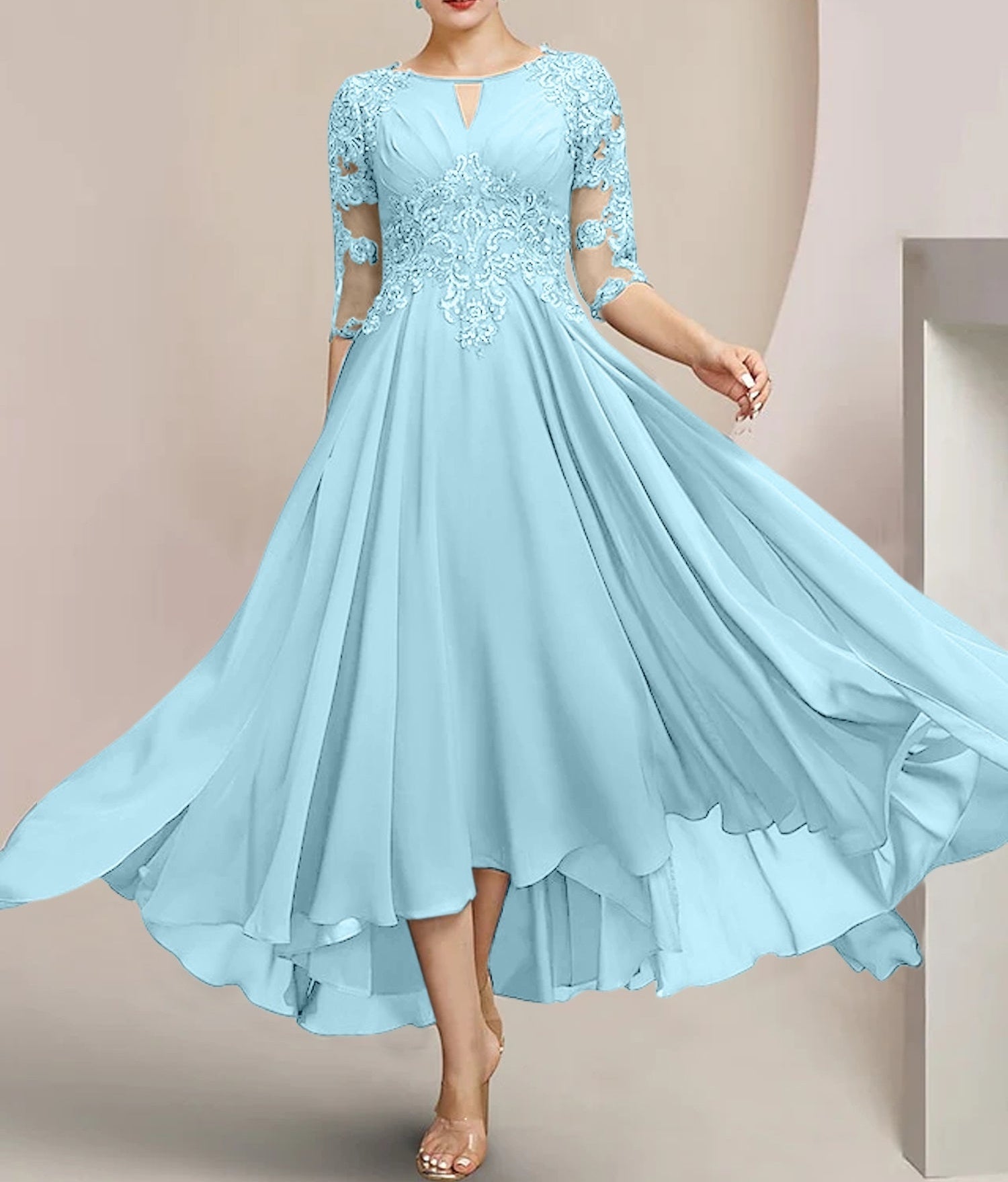 A-Line/Princess Scoop Tea-Length Mother of the Bride Dresses