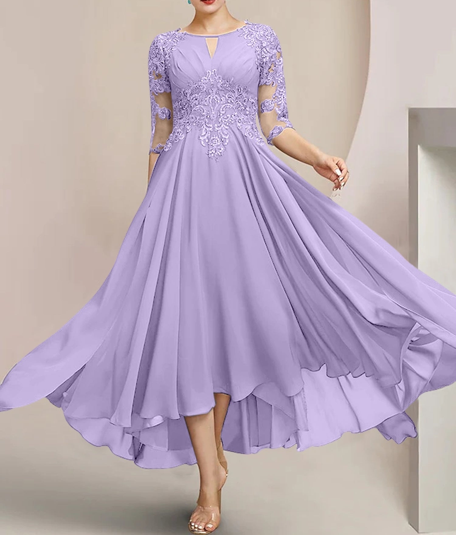 A-Line/Princess Scoop Tea-Length Mother of the Bride Dresses