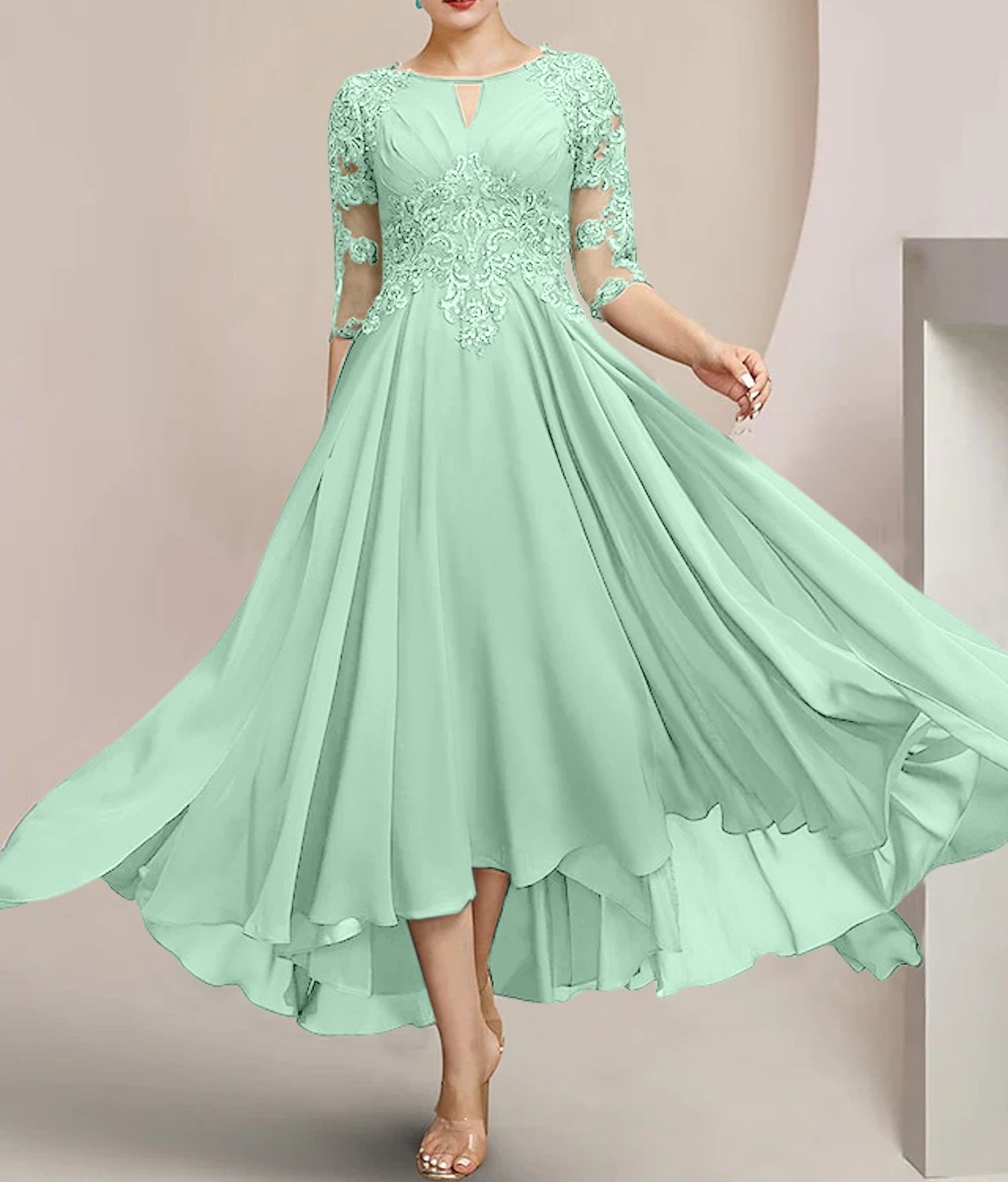A-Line/Princess Scoop Tea-Length Mother of the Bride Dresses