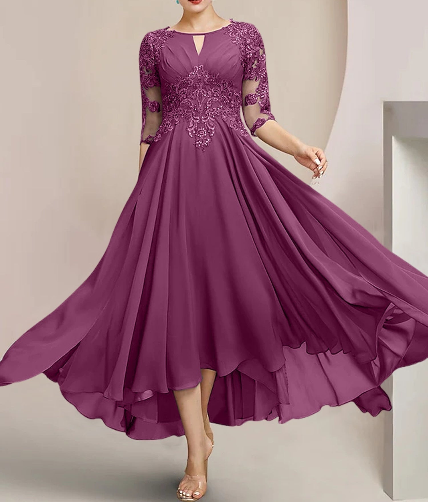 A-Line/Princess Scoop Tea-Length Mother of the Bride Dresses