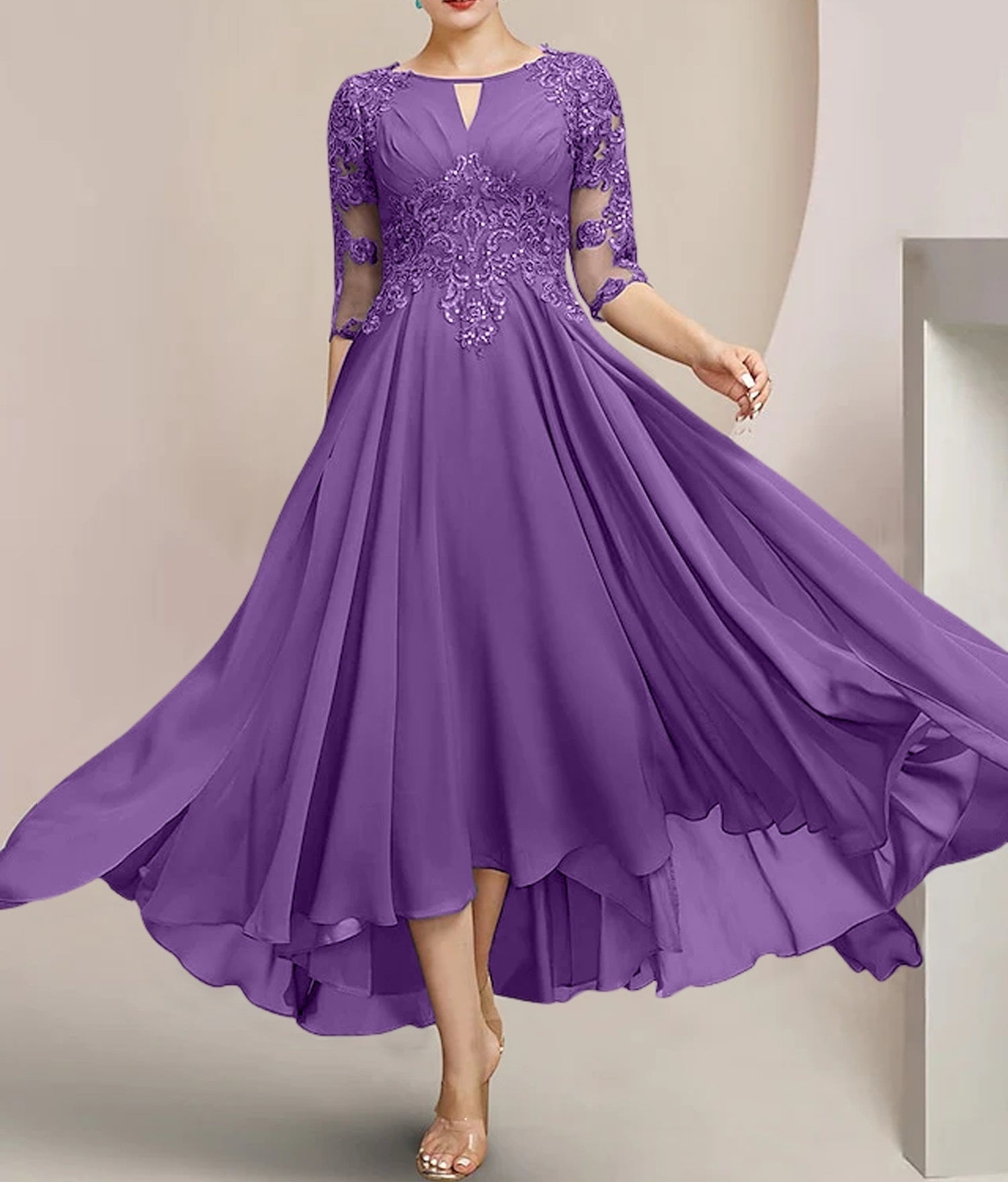 A-Line/Princess Scoop Tea-Length Mother of the Bride Dresses
