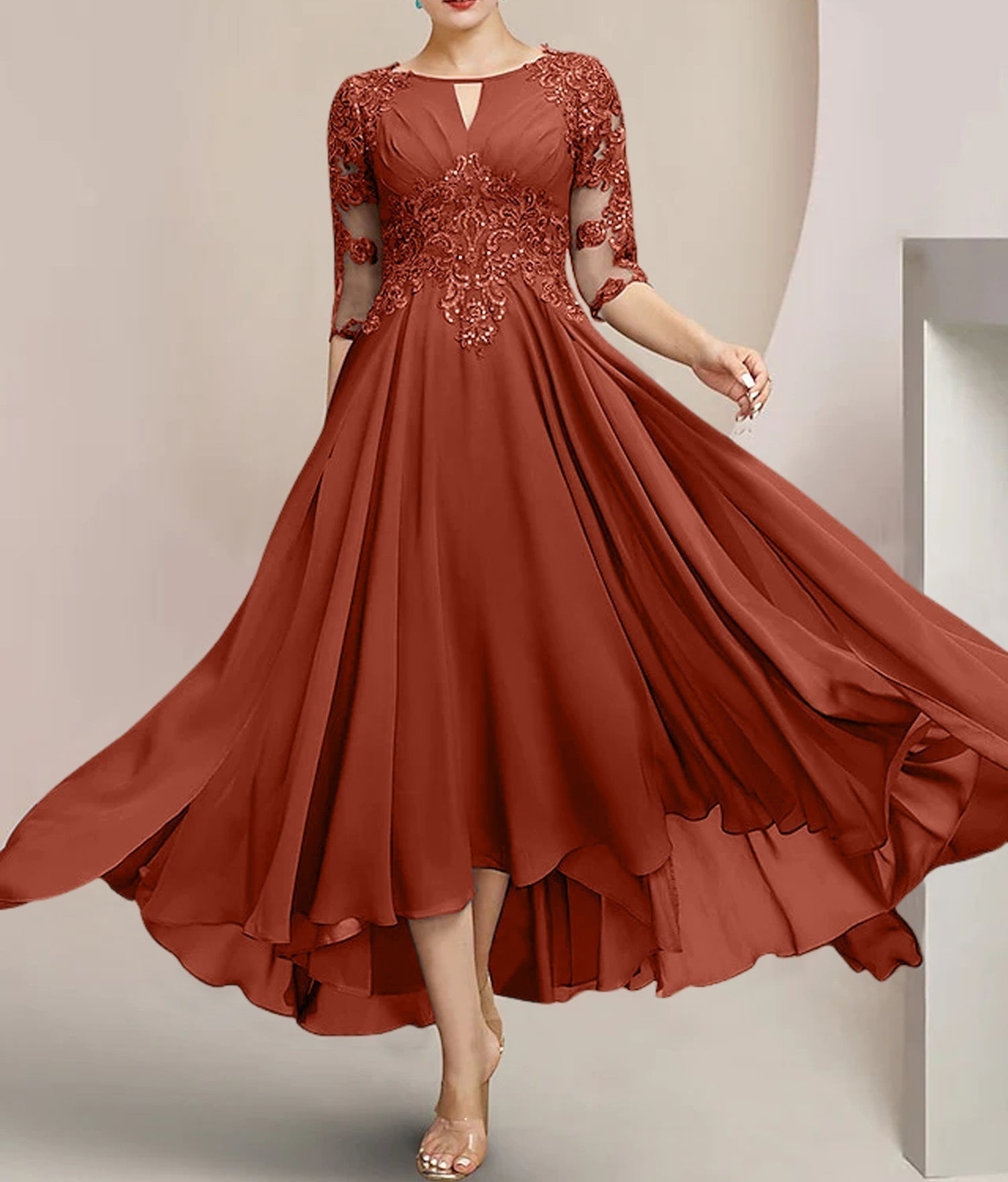 A-Line/Princess Scoop Tea-Length Mother of the Bride Dresses