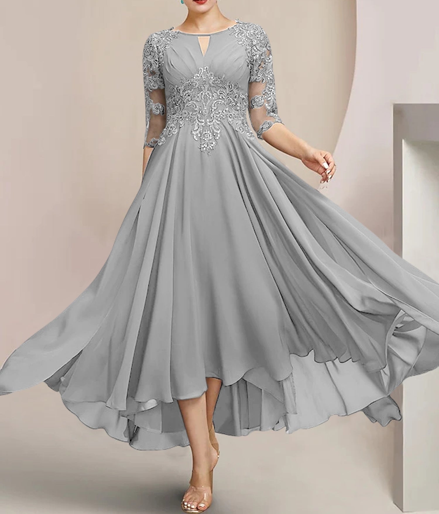 A-Line/Princess Scoop Tea-Length Mother of the Bride Dresses