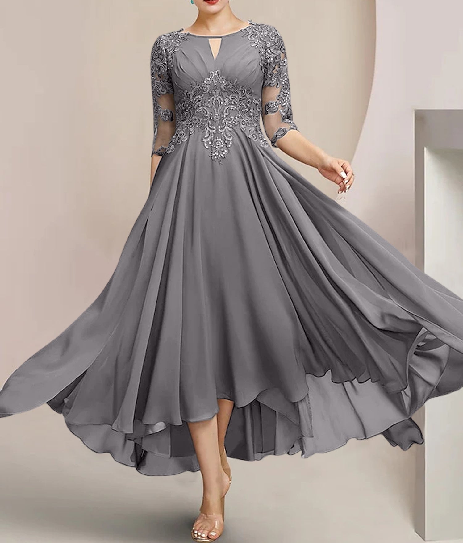 A-Line/Princess Scoop Tea-Length Mother of the Bride Dresses