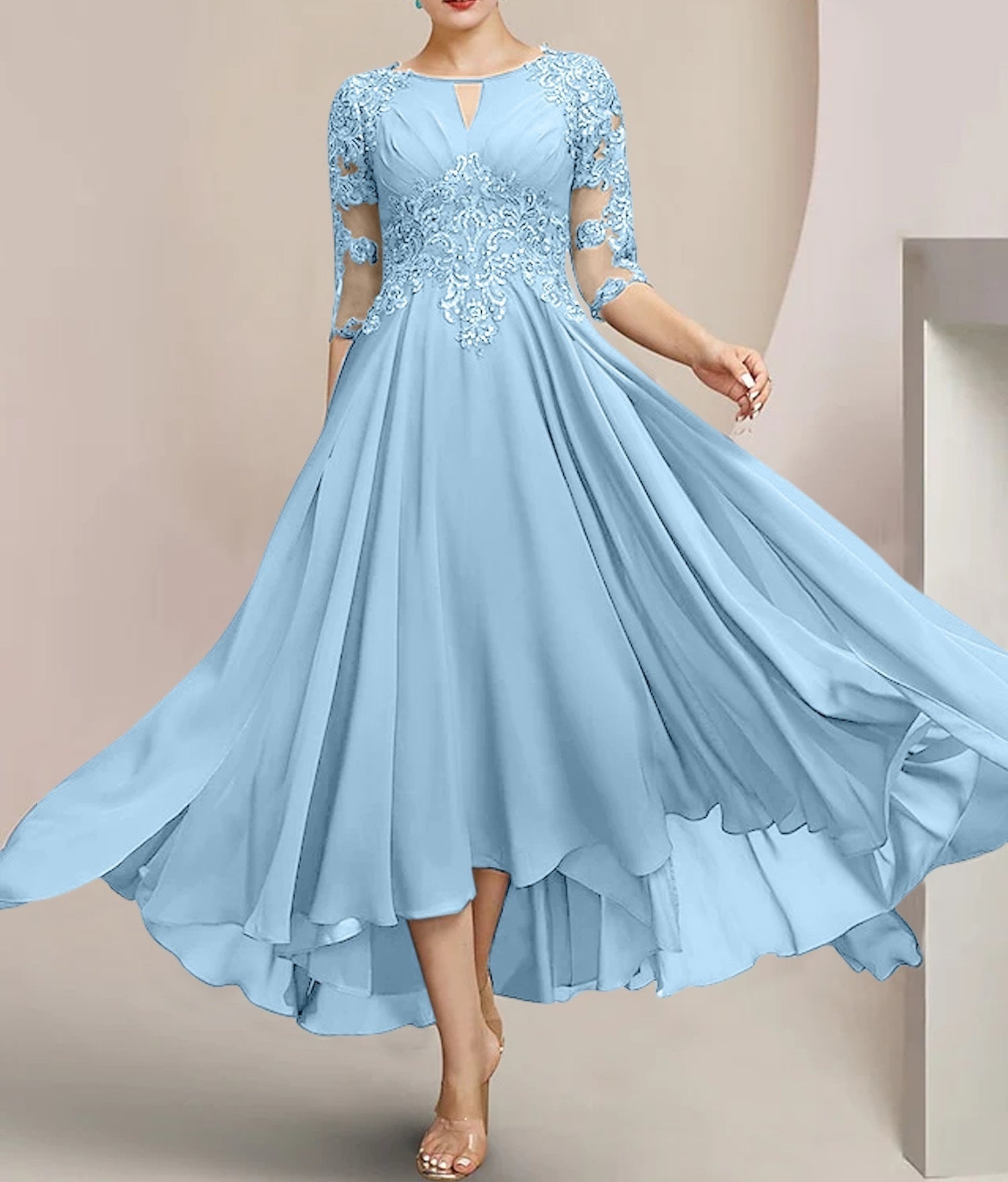 A-Line/Princess Scoop Tea-Length Mother of the Bride Dresses