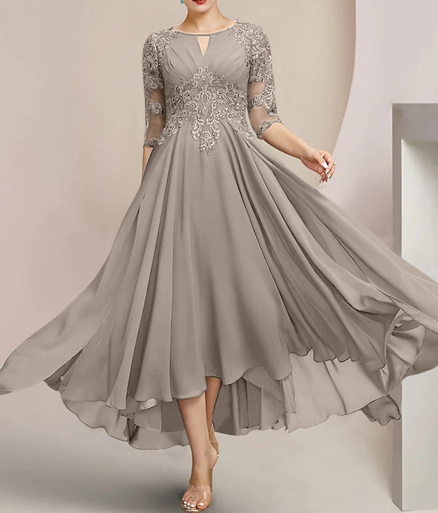 A-Line/Princess Scoop Tea-Length Mother of the Bride Dresses