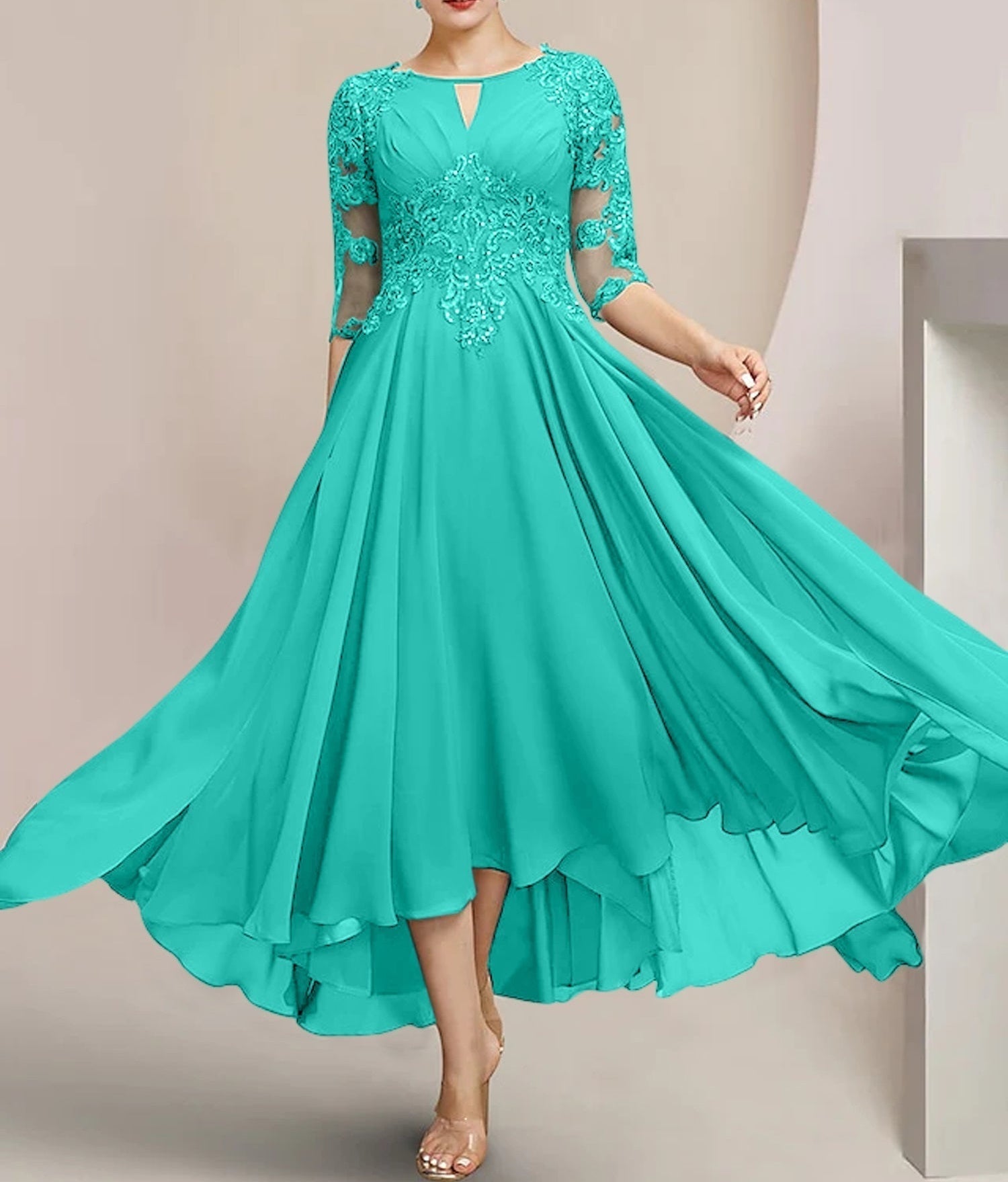 A-Line/Princess Scoop Tea-Length Mother of the Bride Dresses