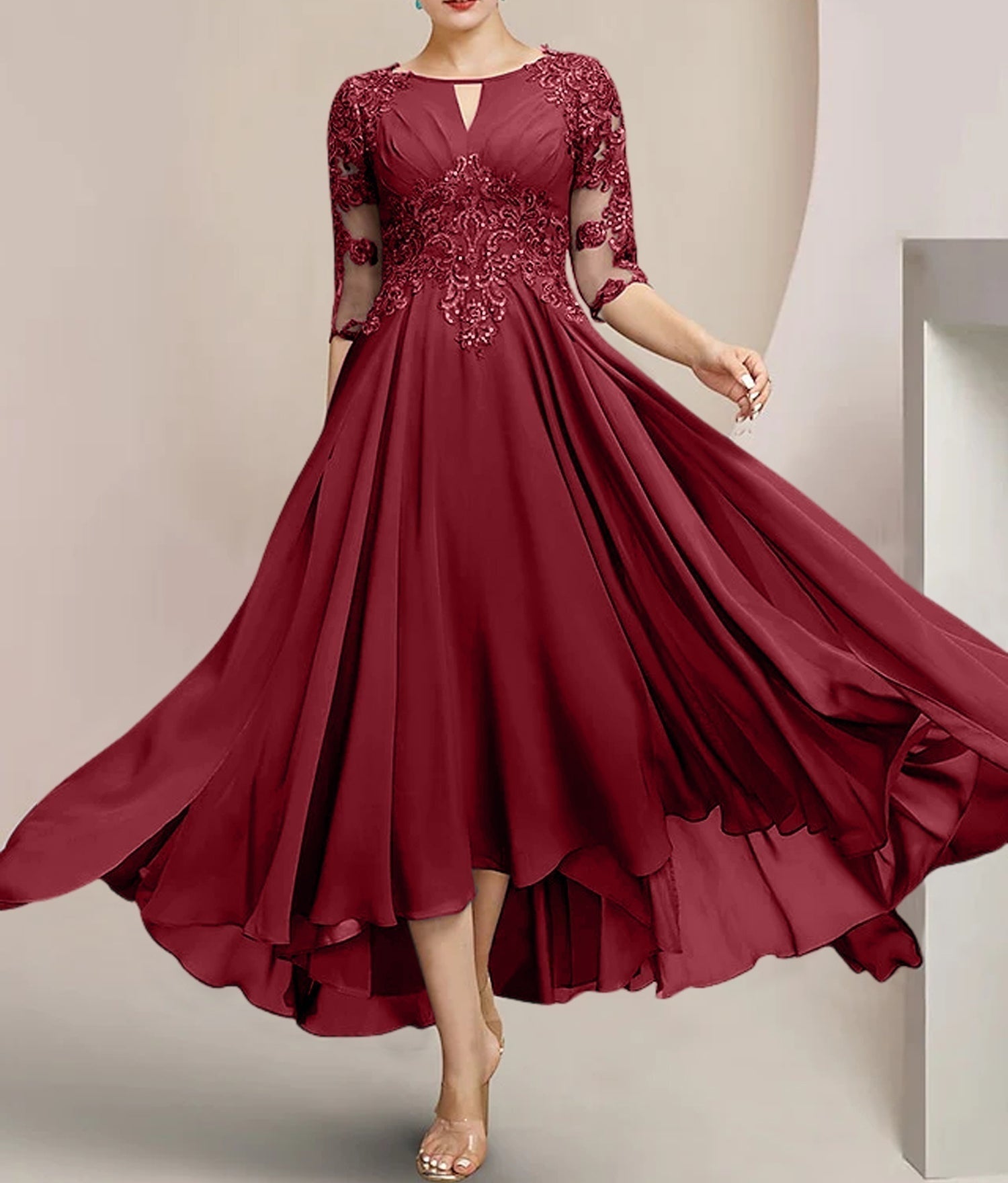 A-Line/Princess Scoop Tea-Length Mother of the Bride Dresses
