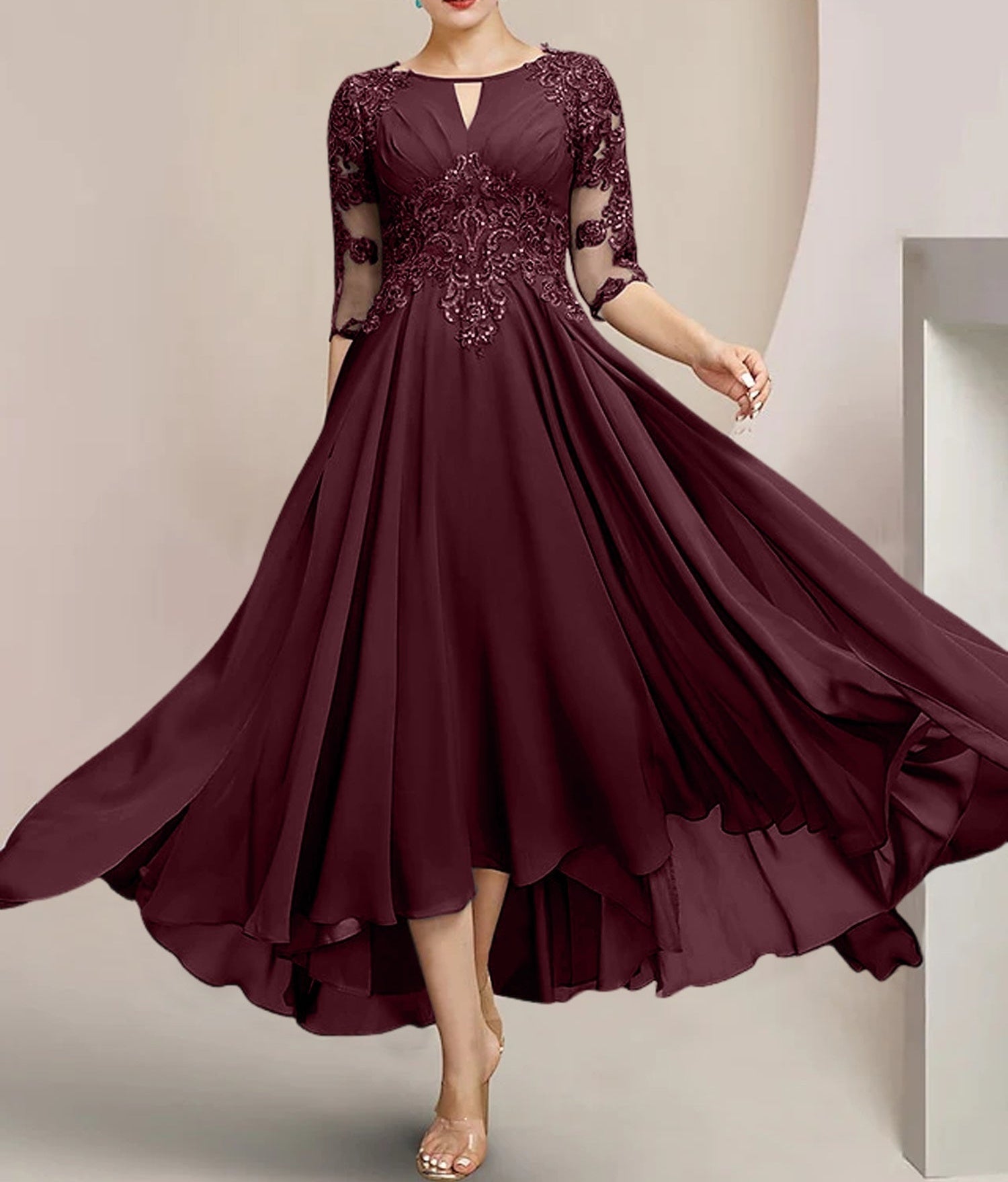 A-Line/Princess Scoop Tea-Length Mother of the Bride Dresses