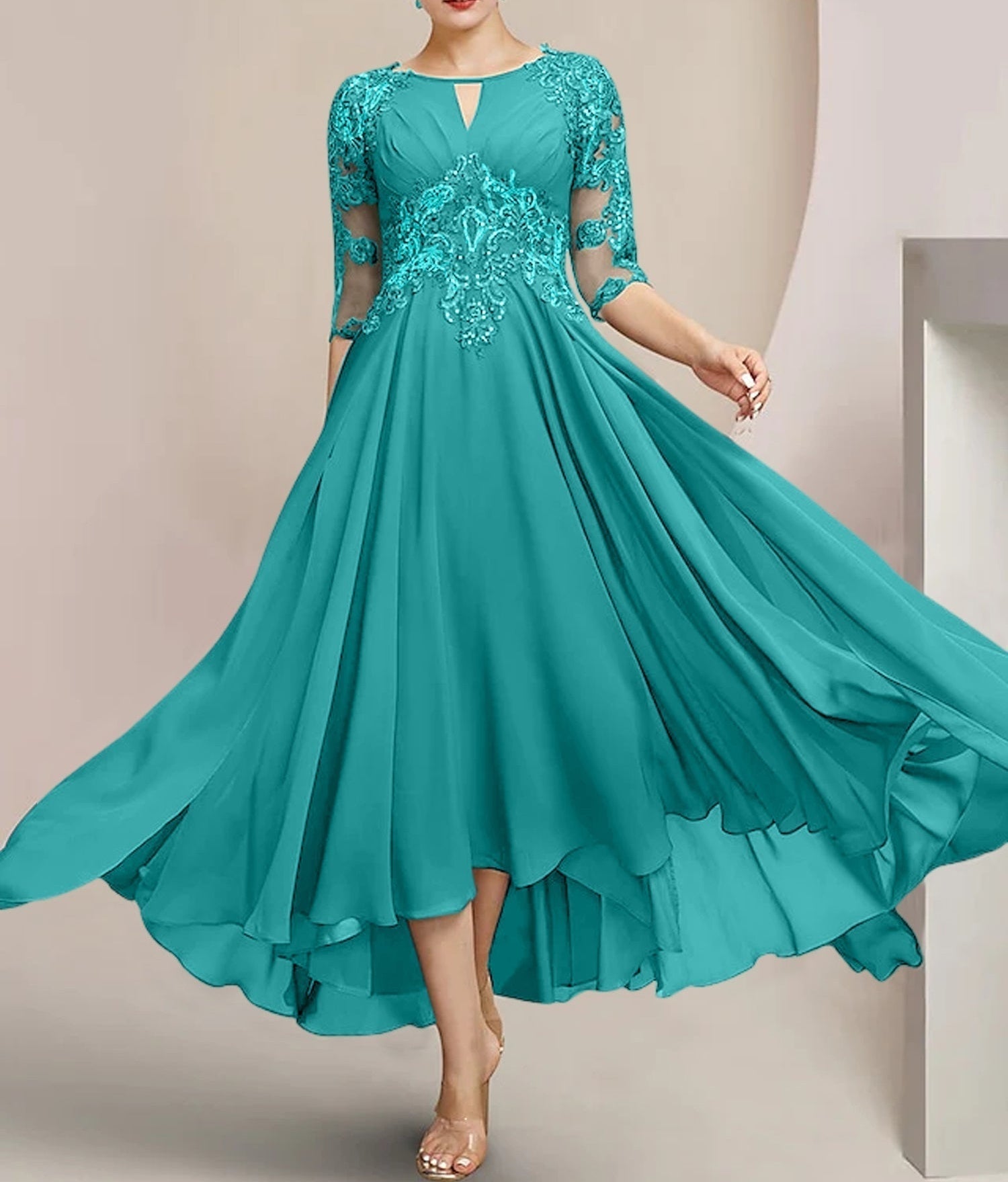 A-Line/Princess Scoop Tea-Length Mother of the Bride Dresses