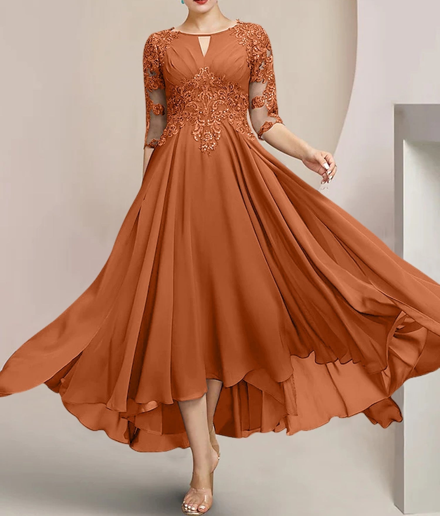 A-Line/Princess Scoop Tea-Length Mother of the Bride Dresses