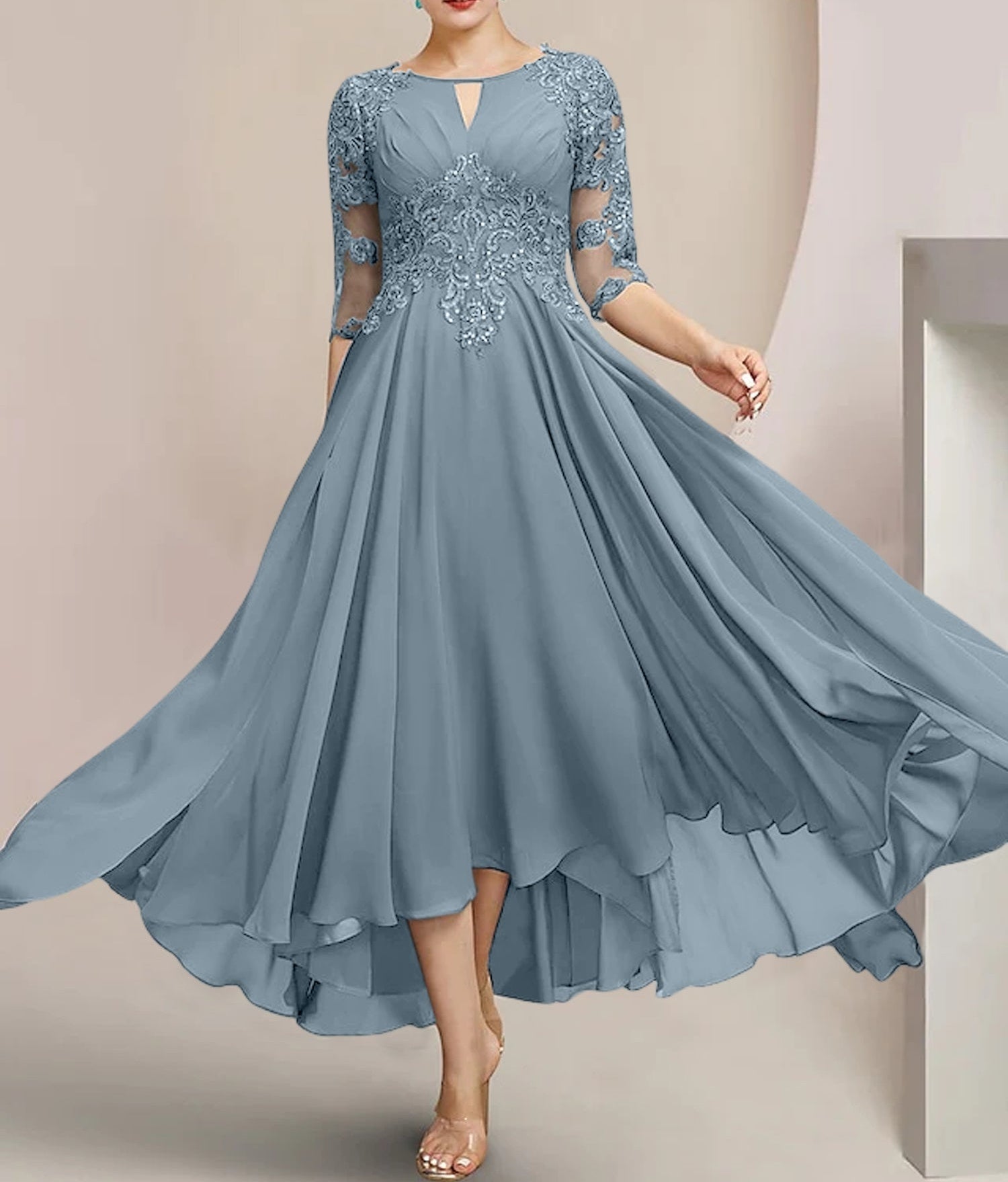 A-Line/Princess Scoop Tea-Length Mother of the Bride Dresses
