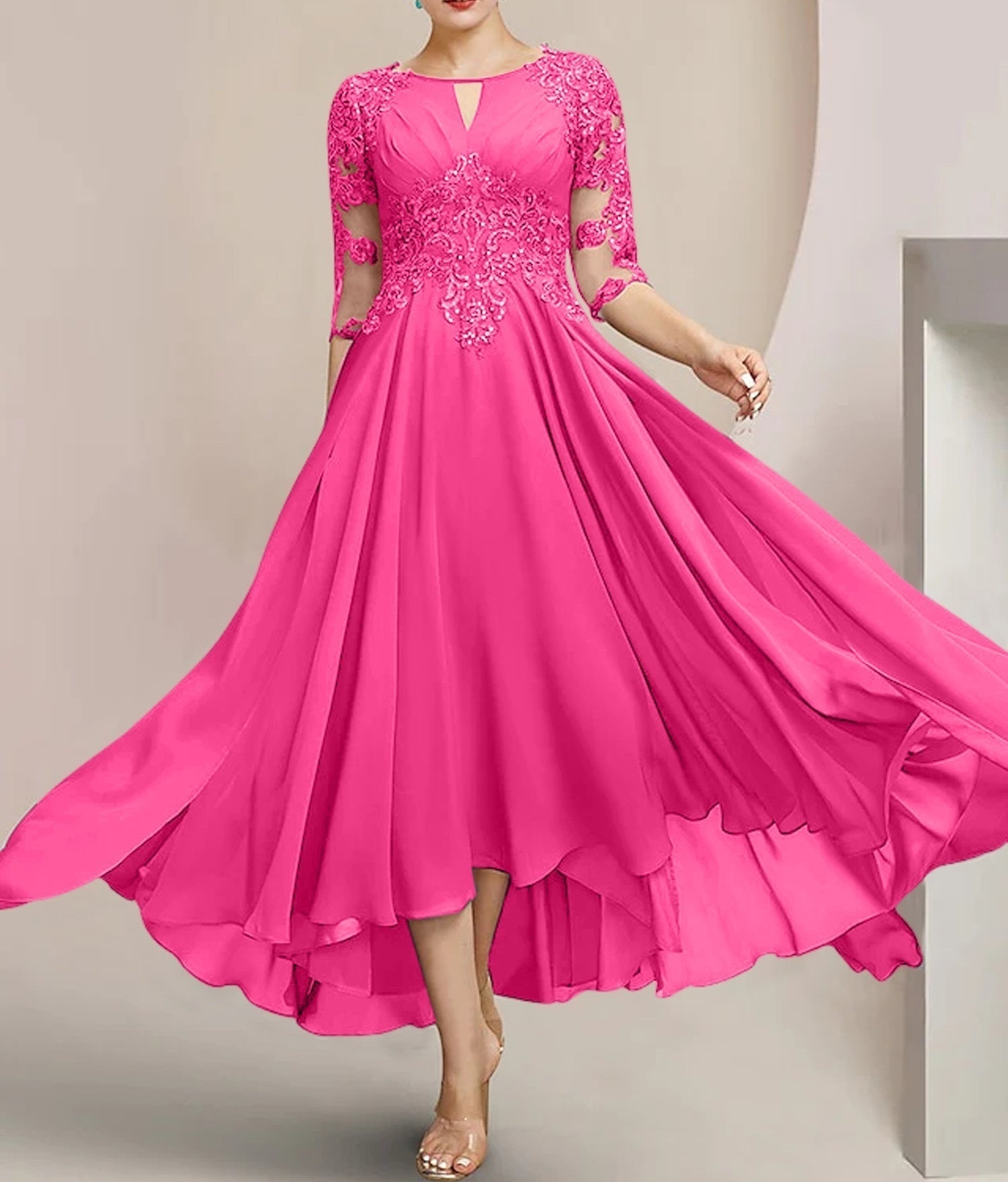 A-Line/Princess Scoop Tea-Length Mother of the Bride Dresses