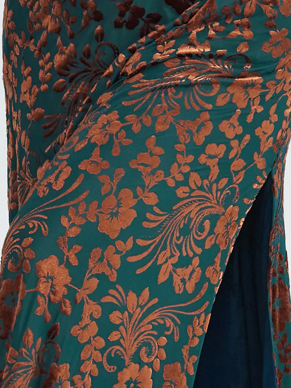 Vintage Plain V-Neck Short Sleeves Velvet Tea-Length Mother of the Bride Dress With Slit