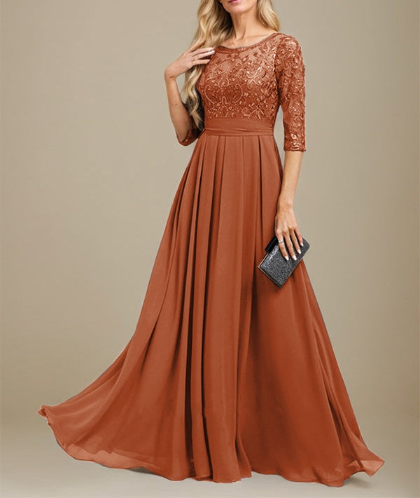 A-Line Scoop Floor-Length Lace Chiffon Mother Of the Bride Dress With Sequins Applique