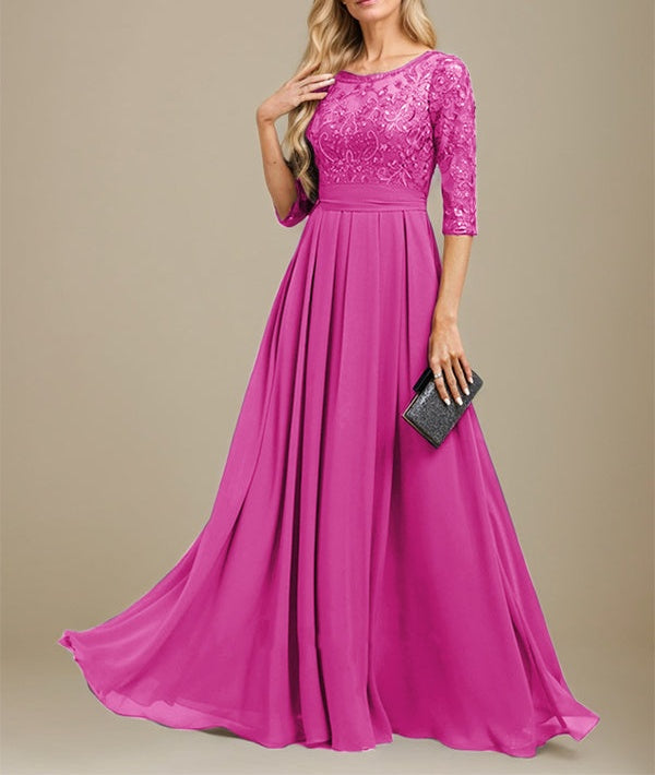 A-Line Scoop Floor-Length Lace Chiffon Mother Of the Bride Dress With Sequins Applique