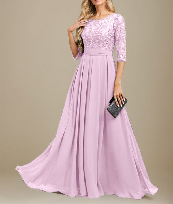 A-Line Scoop Floor-Length Lace Chiffon Mother Of the Bride Dress With Sequins Applique