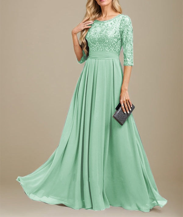 A-Line Scoop Floor-Length Lace Chiffon Mother Of the Bride Dress With Sequins Applique