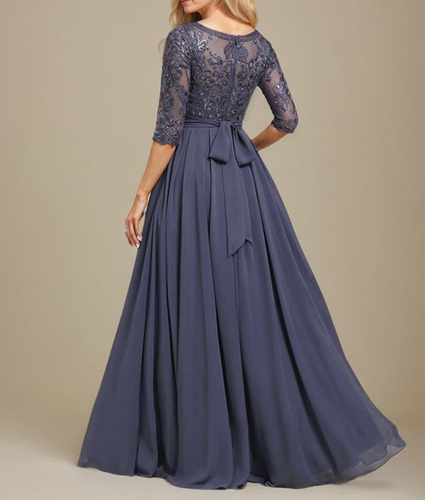 A-Line Scoop Floor-Length Lace Chiffon Mother Of the Bride Dress With Sequins Applique